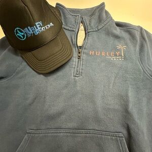 Hurley Blue Half-Zip Sweatshirt with Cap